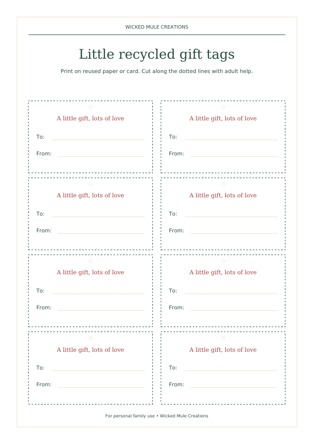 Preview of Recycled gift tags A4 printable